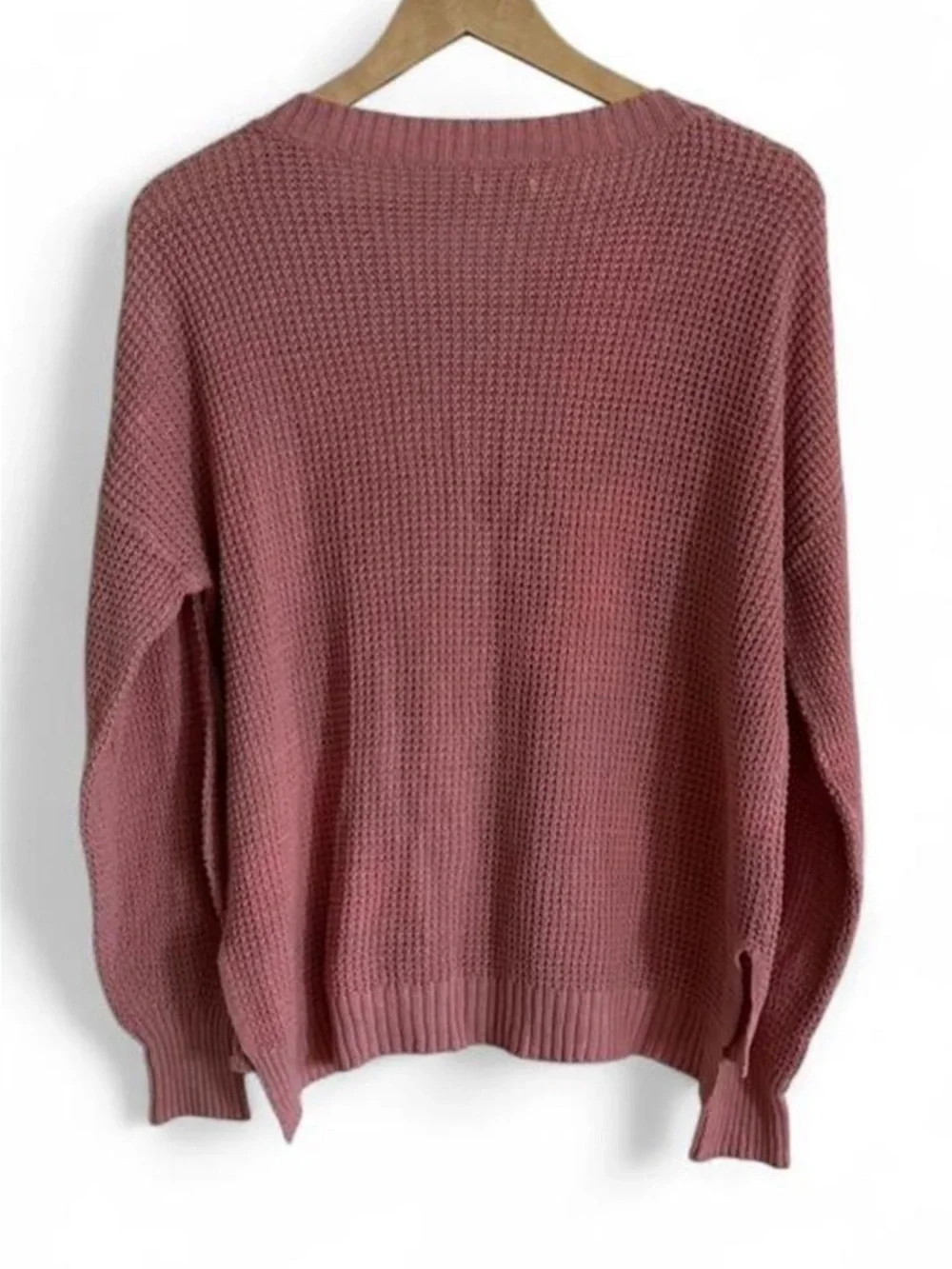 American Eagle Waffle Knit Henley Sweater Pink Long Sleeve Casual Small